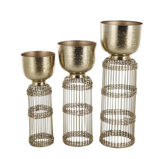 Gold Metal Textured Rounded Dome Planter & Pedestal Base Set